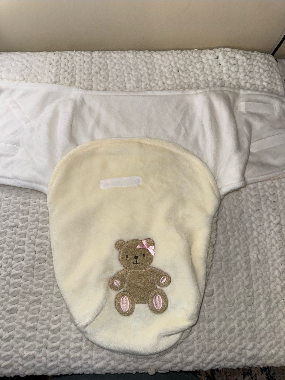 Cream Baby Wearable Blanket with Teddy Applique